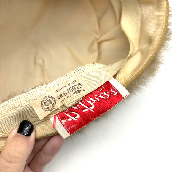 Vintage 60s Betmar Brown Genuine Fur Suede Bow Pillbox Hat USA Union Made main image 5